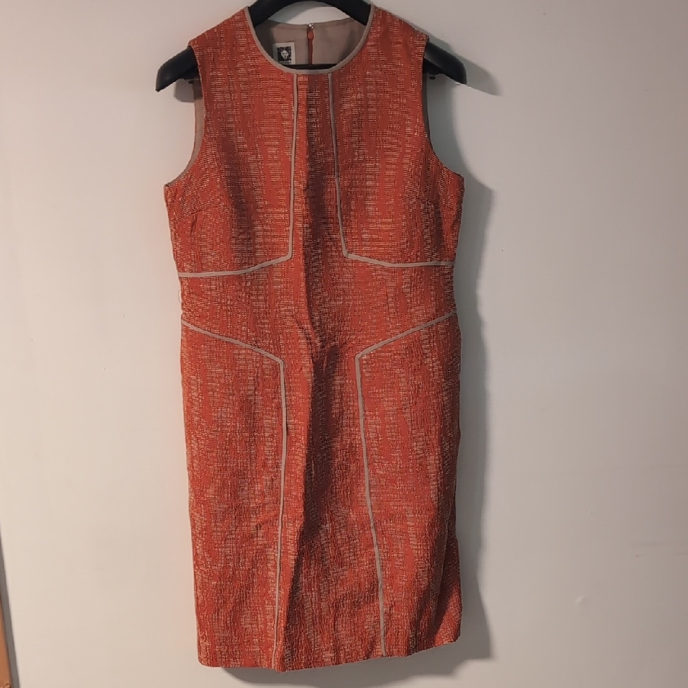 Anne Klein Orange Sheath Midi Dress Crew Neck